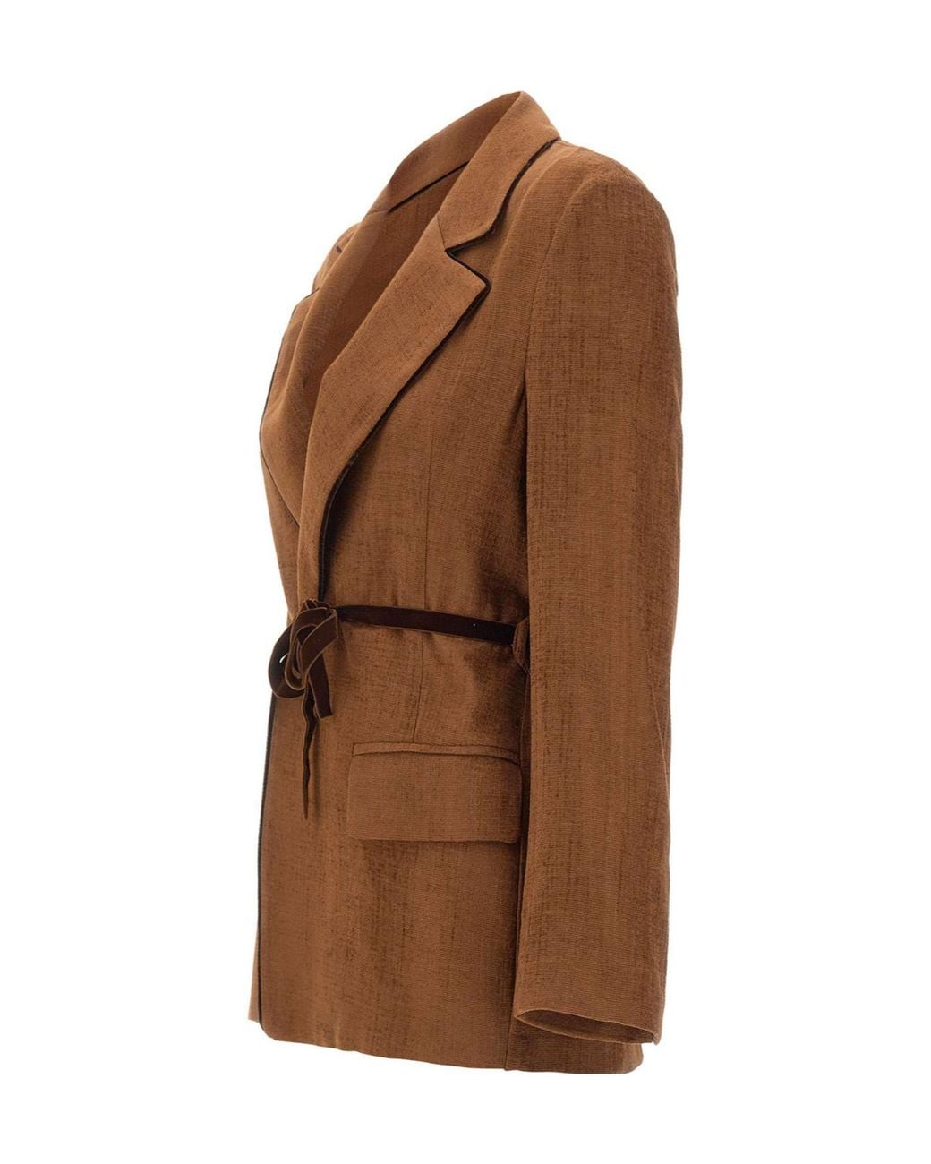 Kaos Brown Belted Suede-Effect Blazer