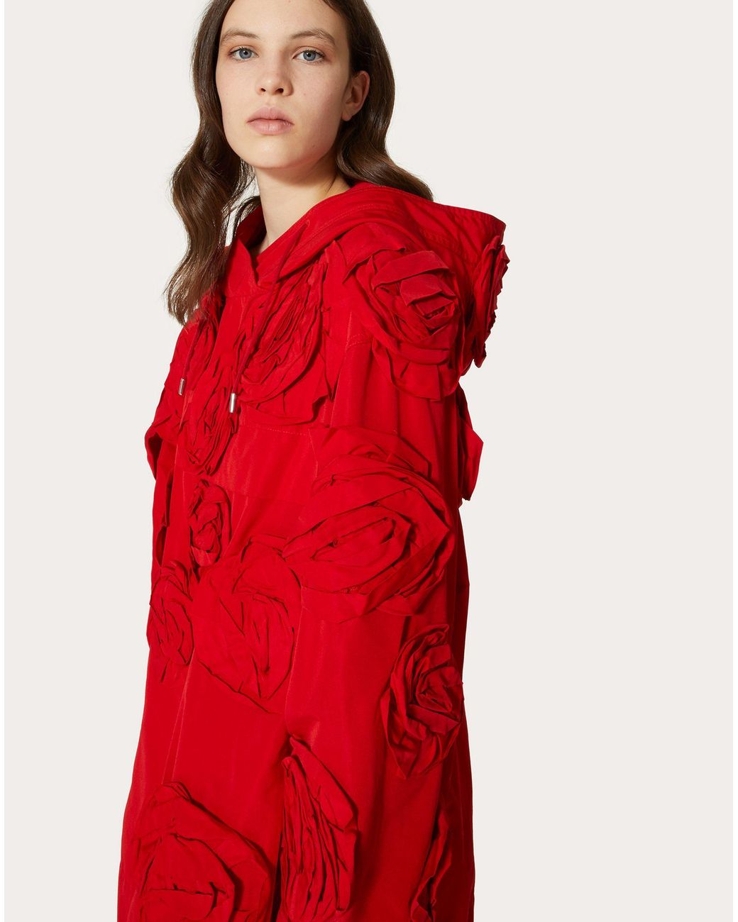 Valentino Red Embroidery Rose Hooded Hoodie