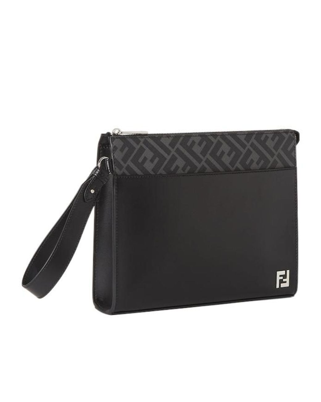 Fendi Black Cltuch With Ff Motif And Ff Logo Plaque for men