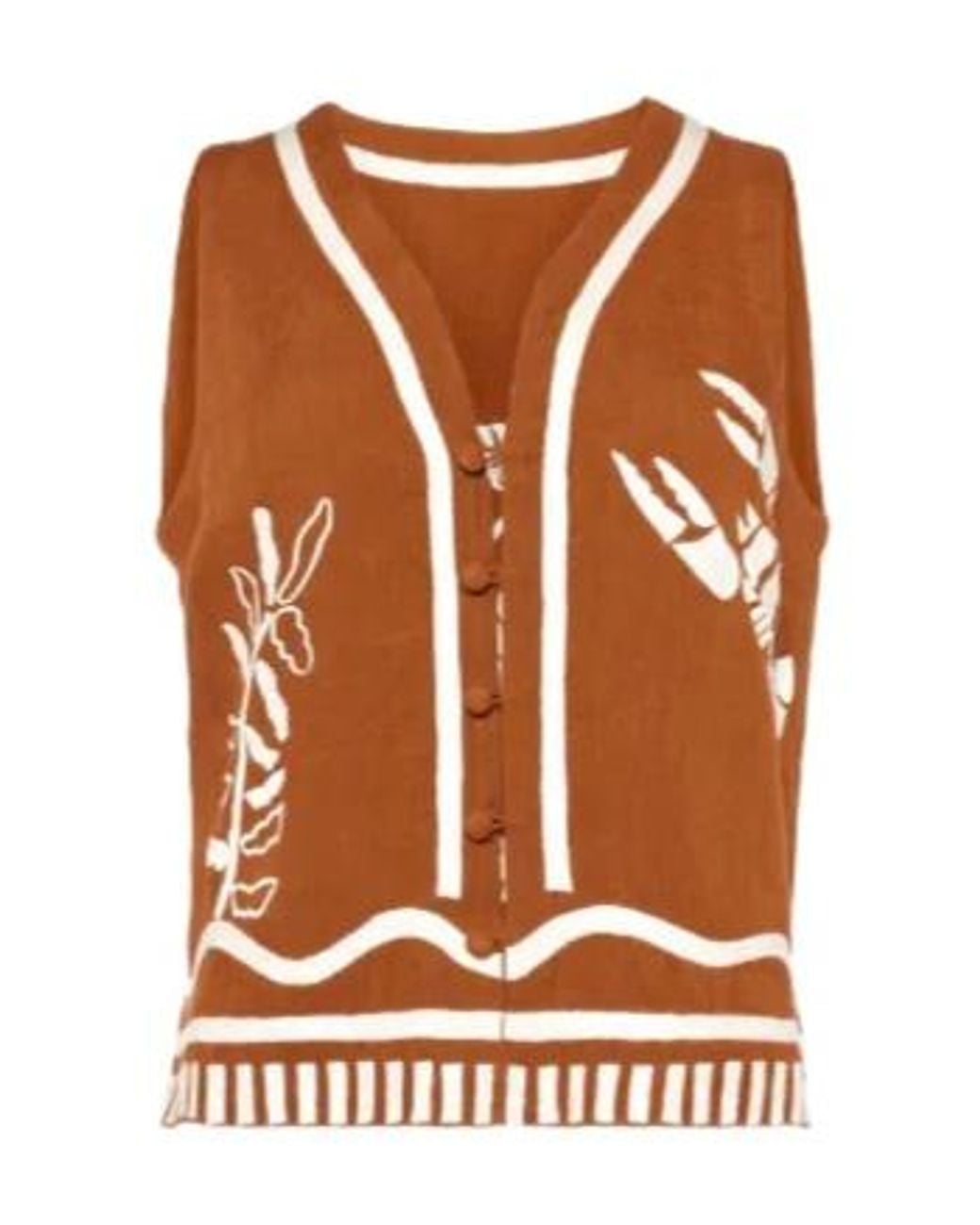 Eres Brown Oursin Embroidered Sleeveless Vest