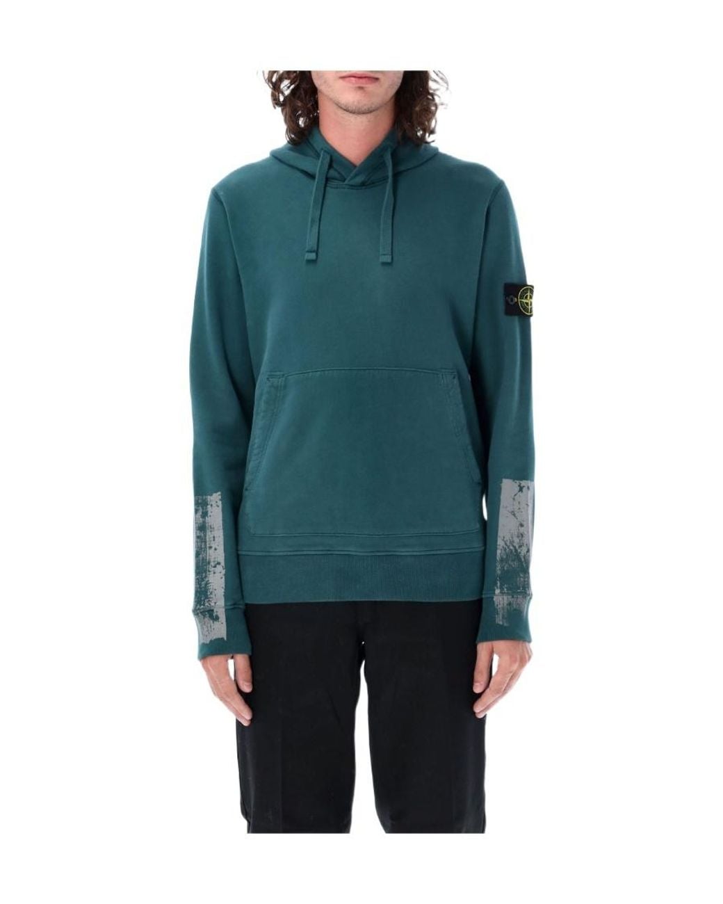 Stone Island Green Compass-Motif Cotton Hoodie for men