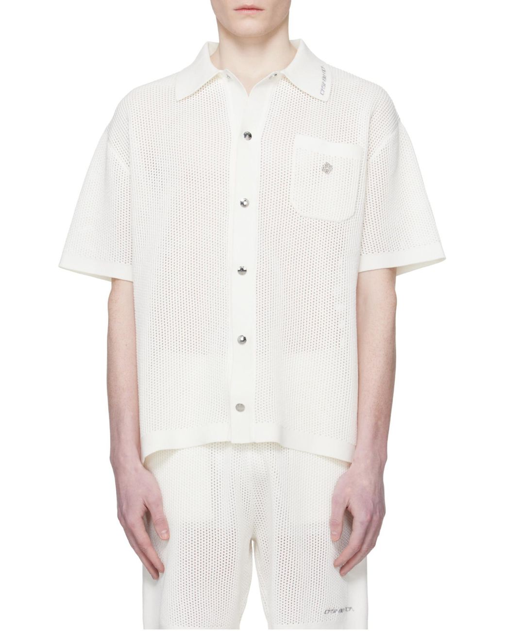 Casablanca White Short Sleeved Mesh Shirt for men