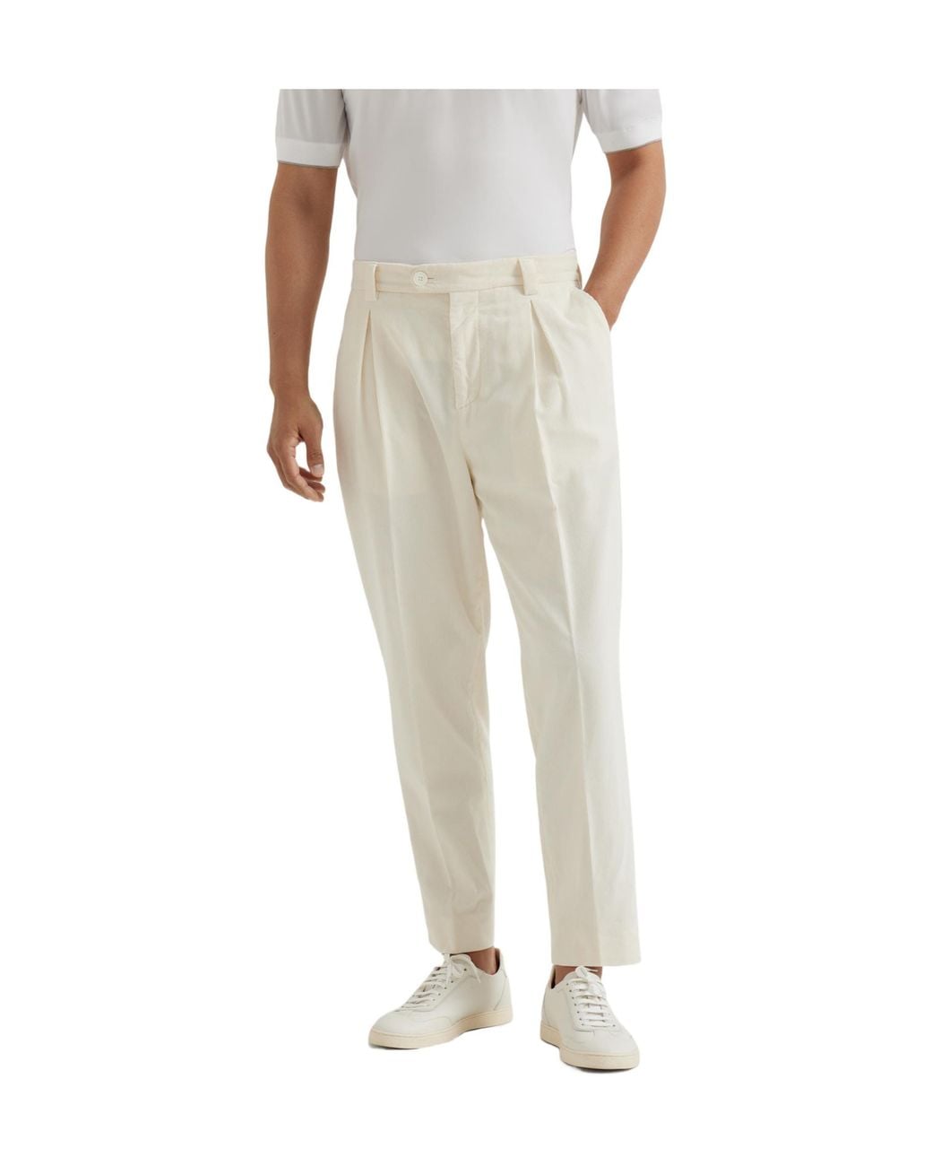 Brunello Cucinelli White Cotton Straight-Leg Trousers for men