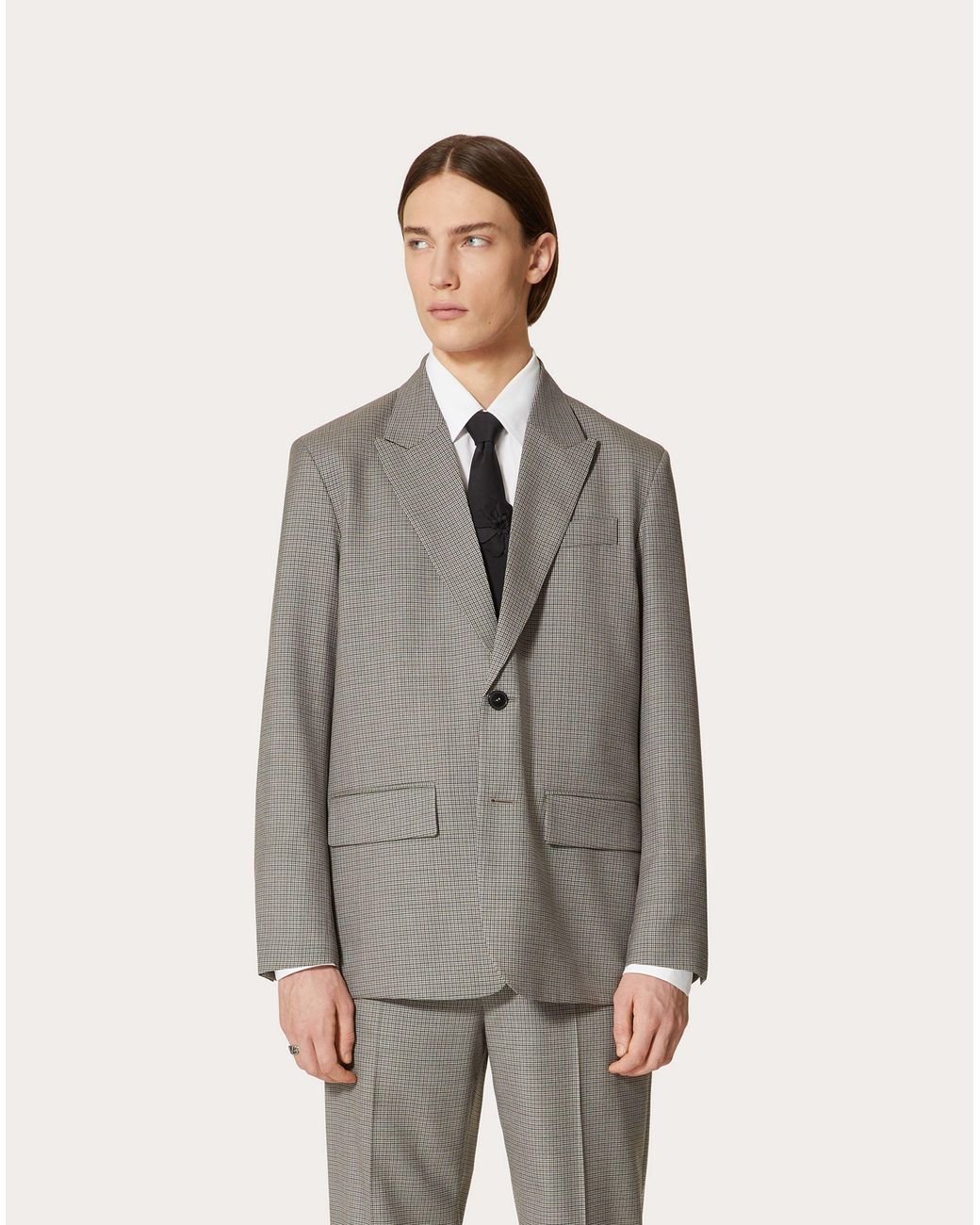 Valentino Gray Peak-Lapel Single-Breasted Blazer for men