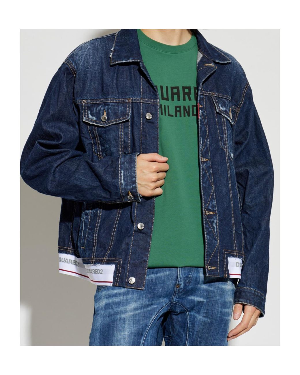 DSquared² Blue Buttoned Distressed Denim Jacket for men