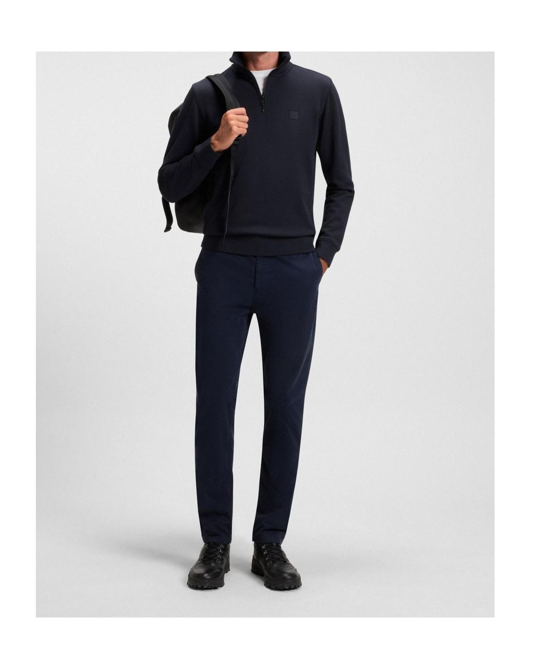 Boss Blue Zip Collar Terry Sweatshirt for men