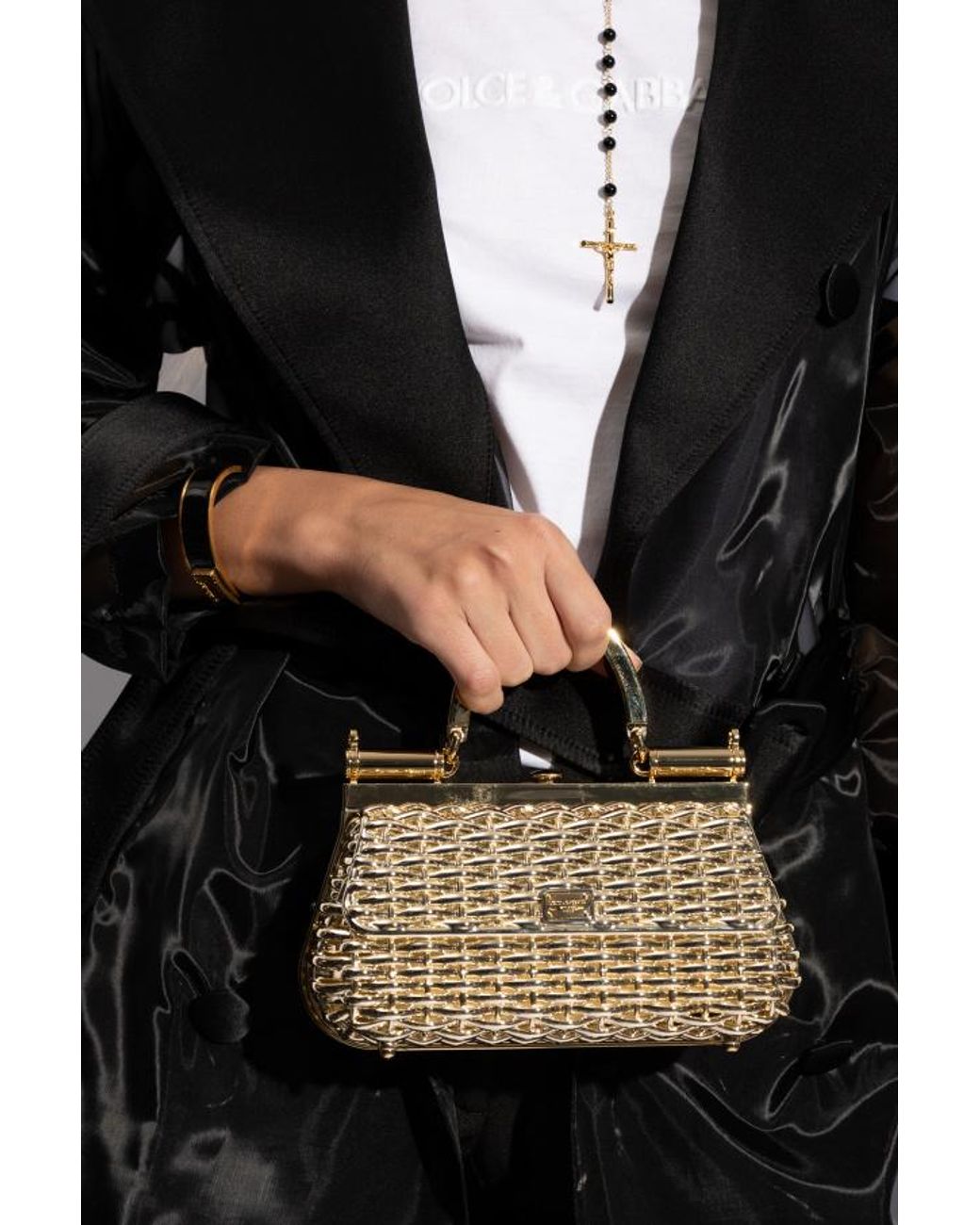 Dolce & Gabbana Metallic Sicily Logo Tag Box Handbag