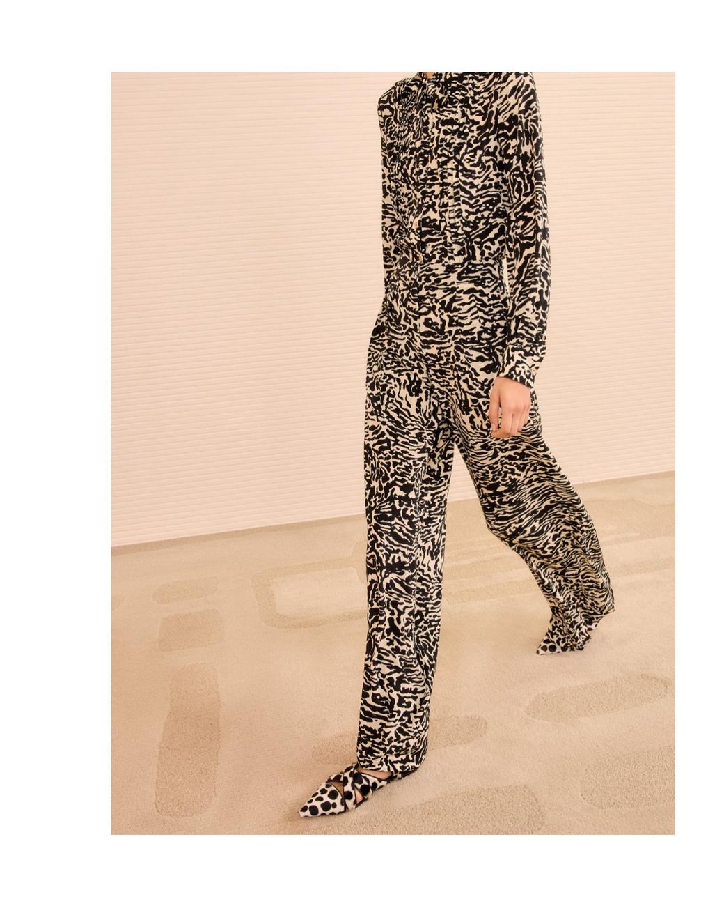 Ulla Johnson Natural Animal Print Wide Leg Silk Trousers