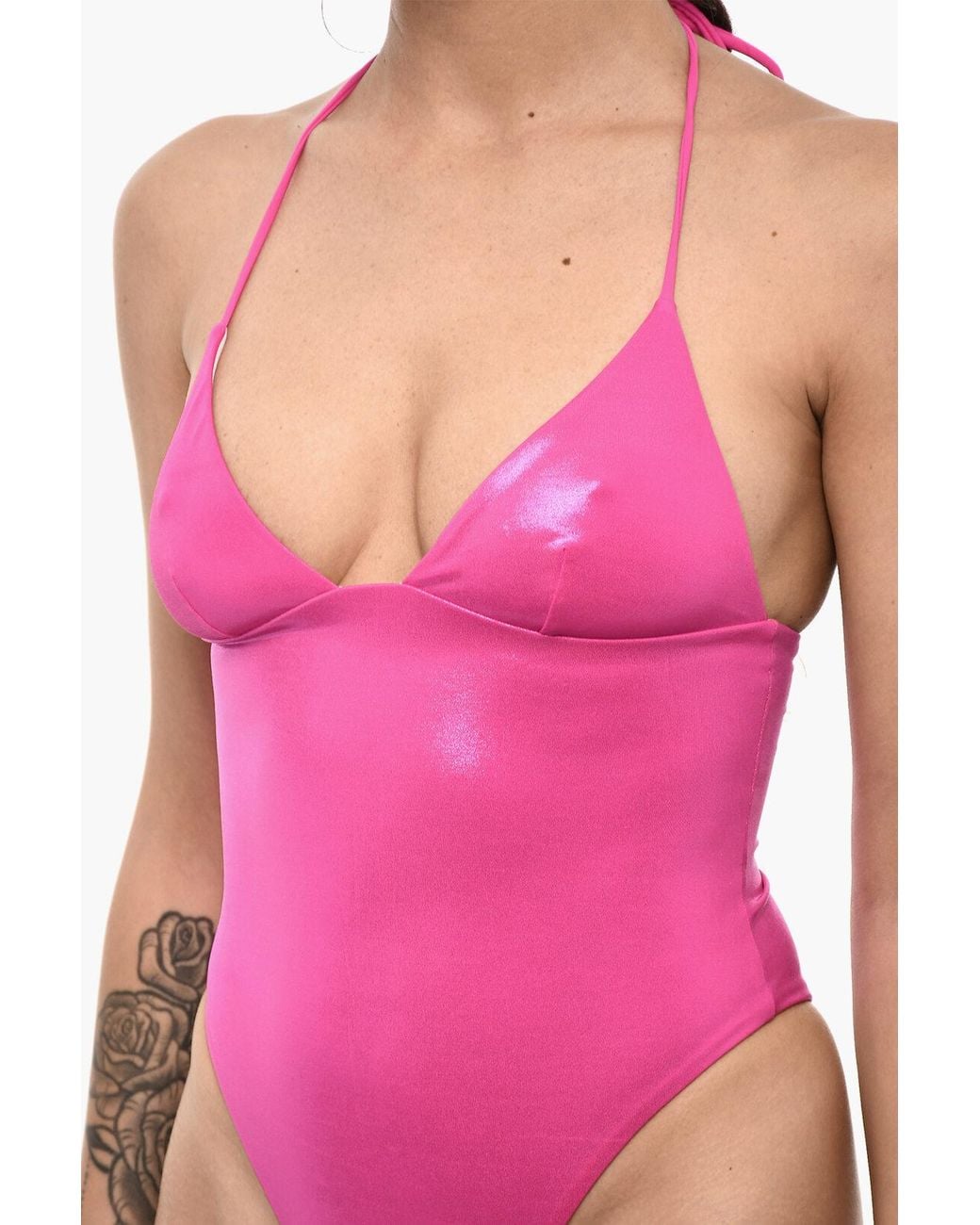 DSquared² Pink Glitter One-Piece Swimsuit With Embossed Logo