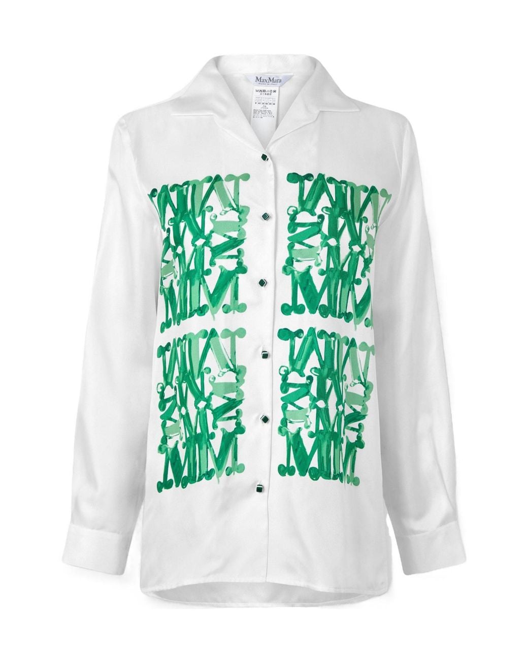 Max Mara Green Patterned Long-Sleeve Shirt