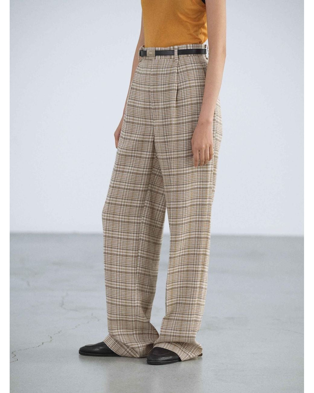 Auralee Natural Check-Pattern Trousers