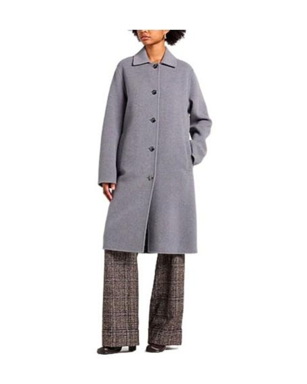 Tory Burch Gray Plain Colour Coats