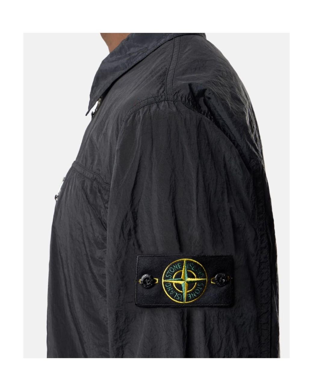 Stone Island Black Large Vertical Chest Pocket Jacket With Adjustable Cuffs for men
