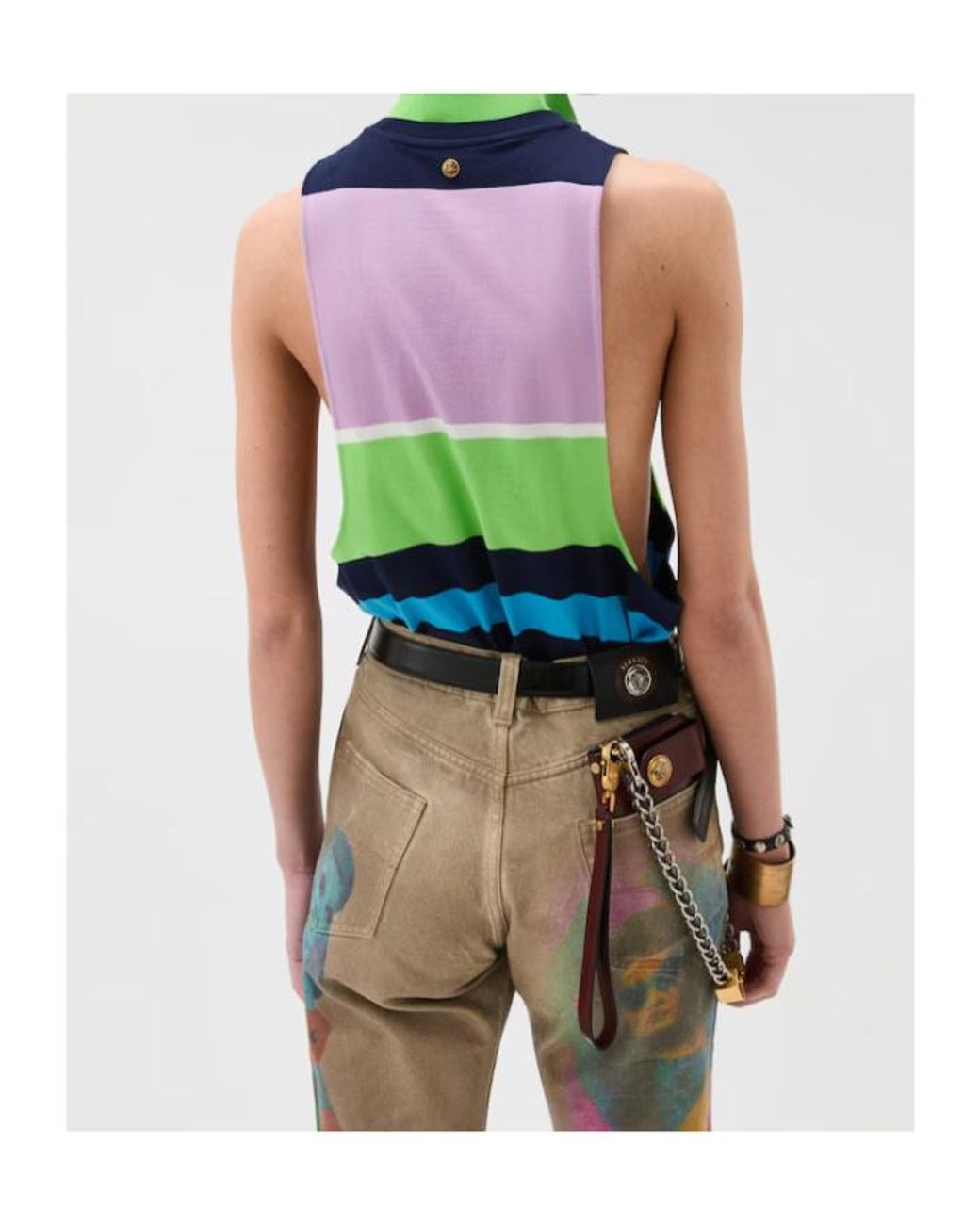 Versace Blue Embroidered Striped Tank Top