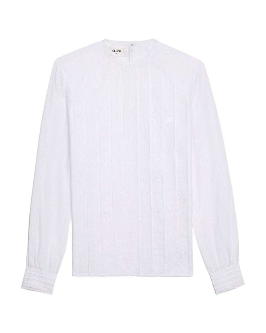 Céline White Embroidered Cotton Muslin Blouse