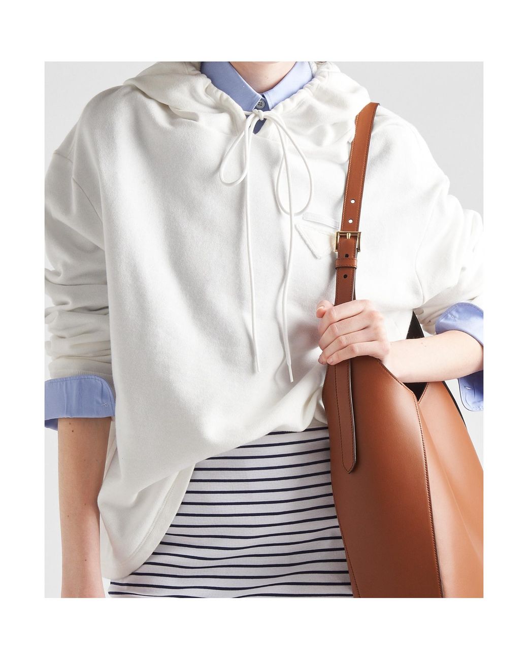 Prada White Triangle Logo Drawstring Hoodie