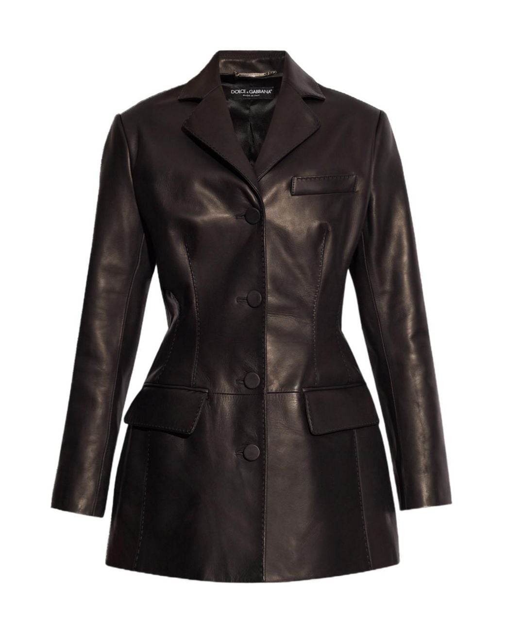 Dolce & Gabbana Black Single-Breasted Leather Blazer