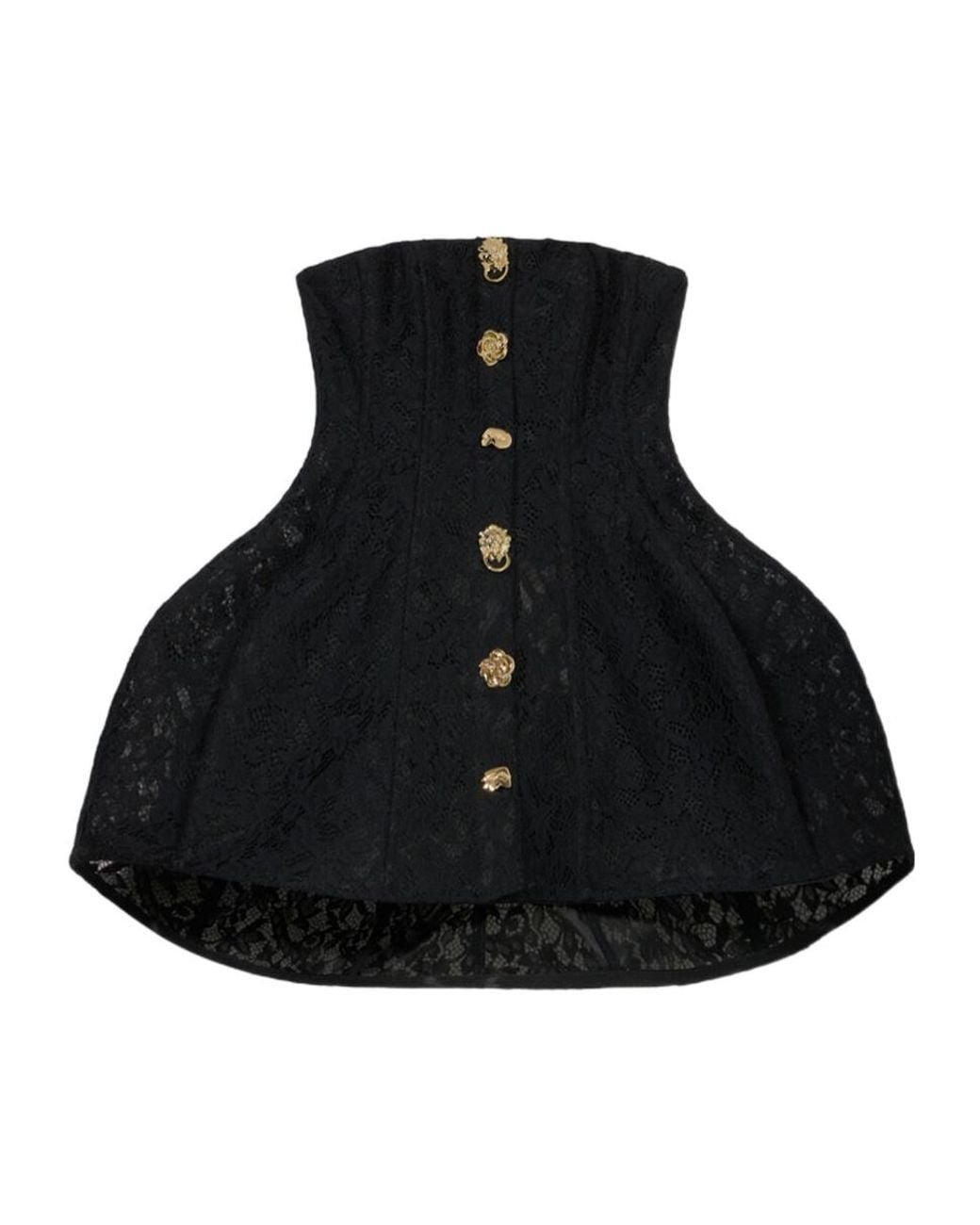 Blumarine Black Short Lace And Crinoline Dress With Bejewelled Buttons