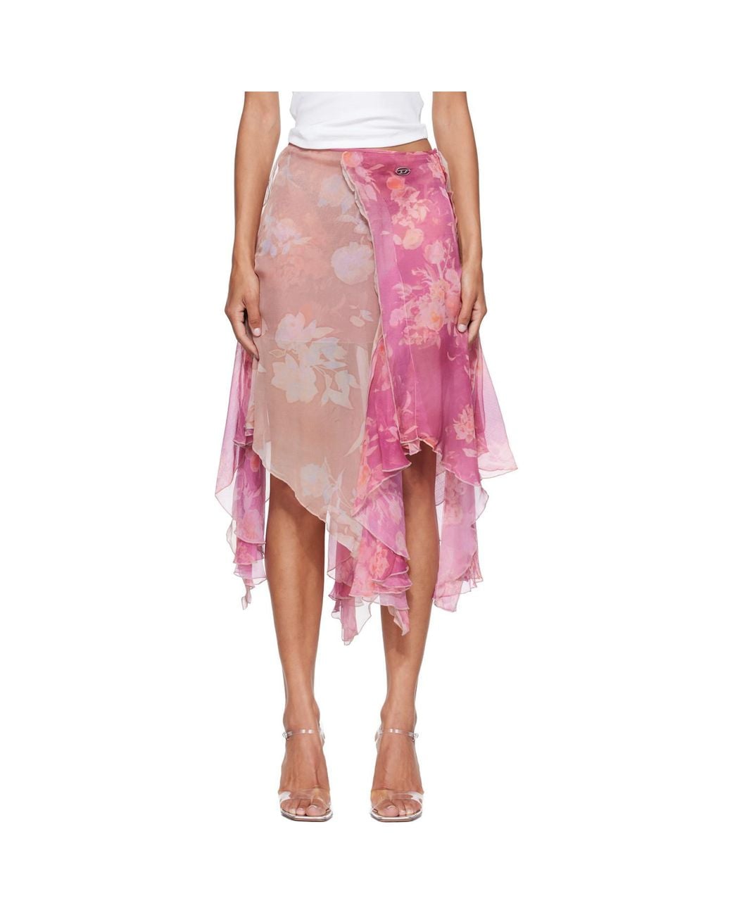 DIESEL Pink O Rizia Asymmetric Floral Skirt