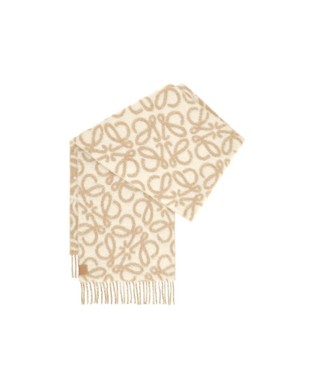 Loewe White Anagram Fringed Scarf