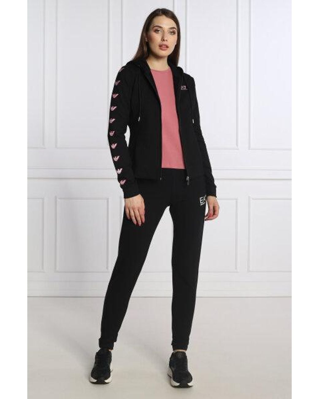 EA7 Black Logo Hooded Casual Coat