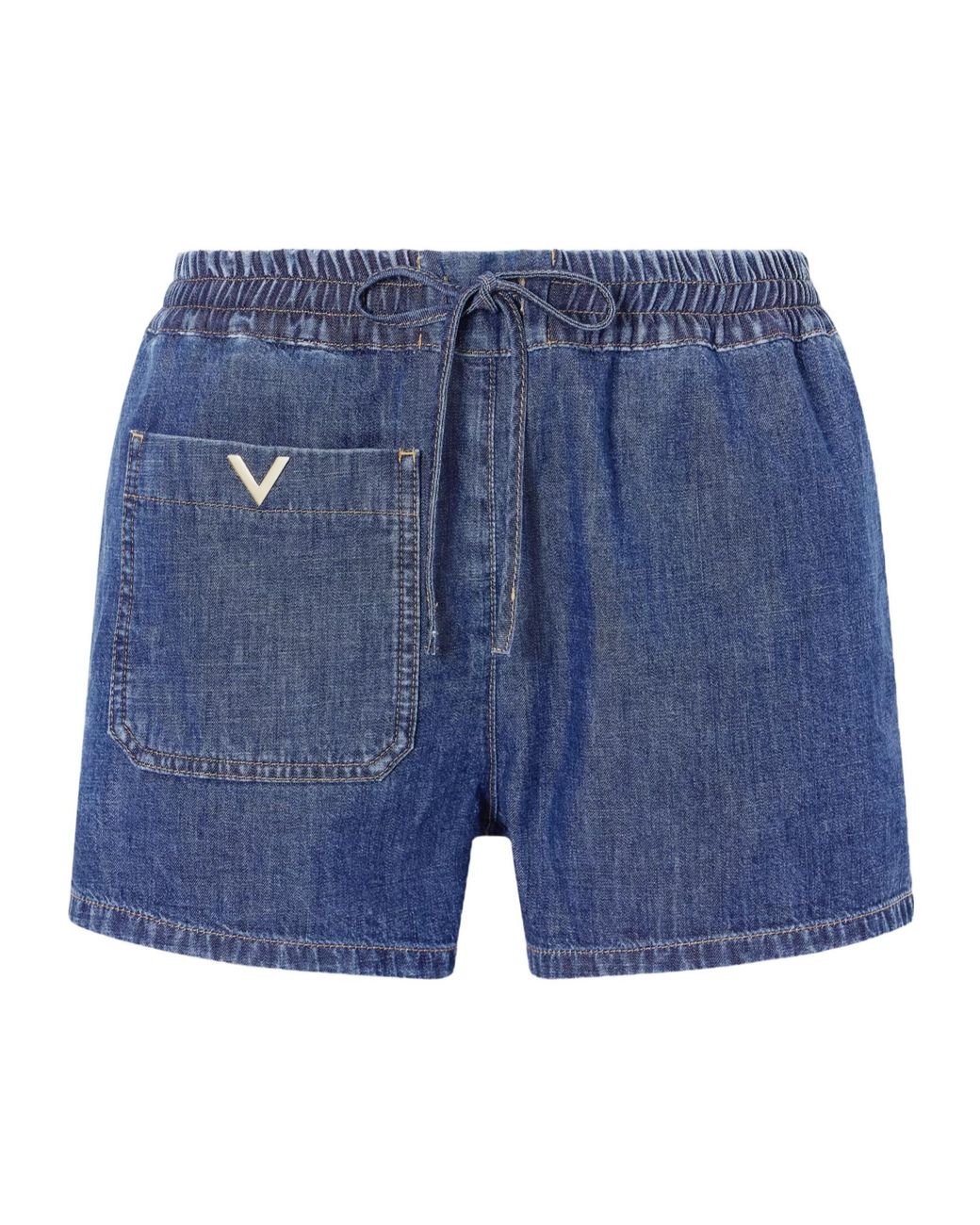 Valentino Blue Vgold Drawstring Denim Shorts