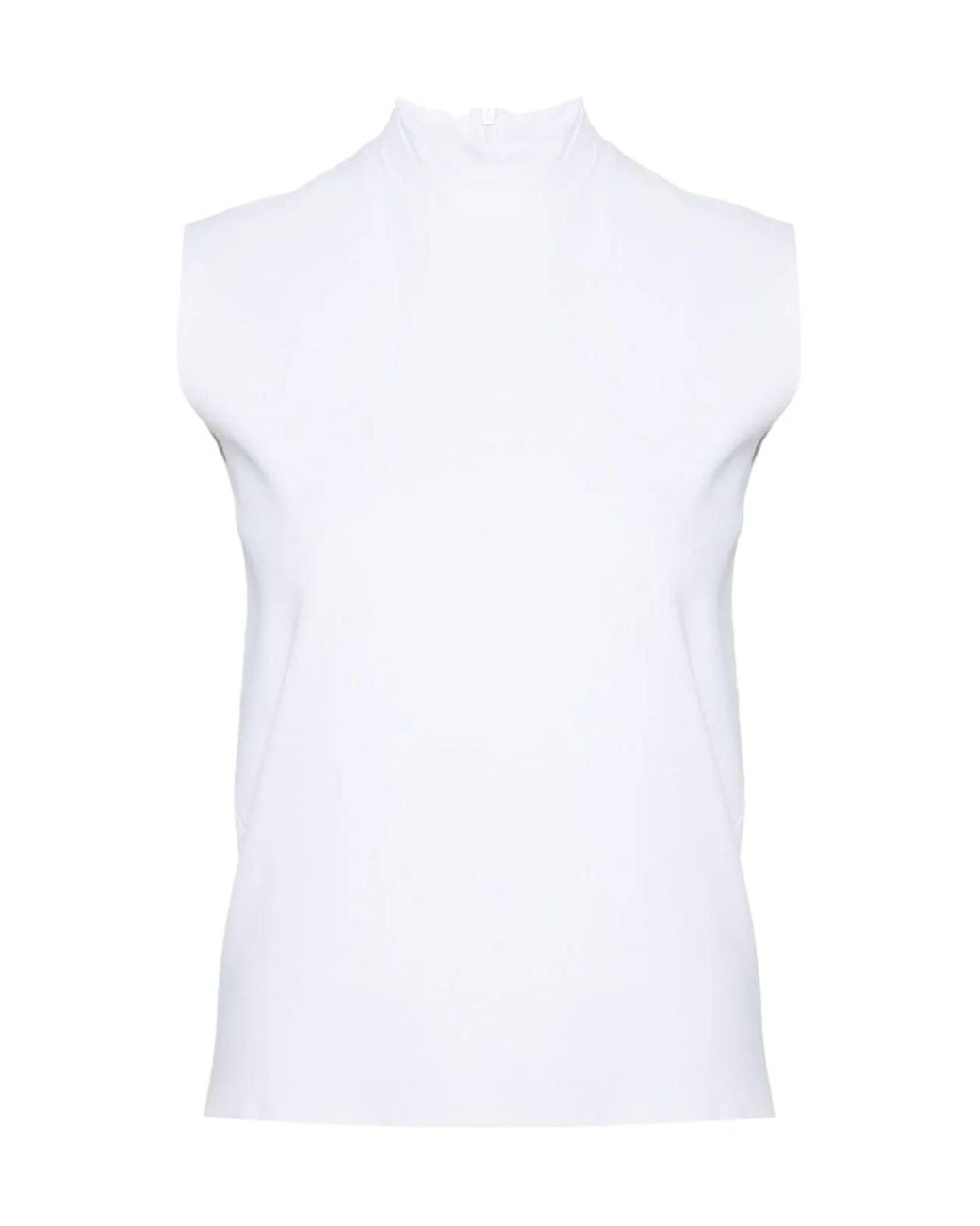 Plan C White Fine-Knit Mock-Neck Top