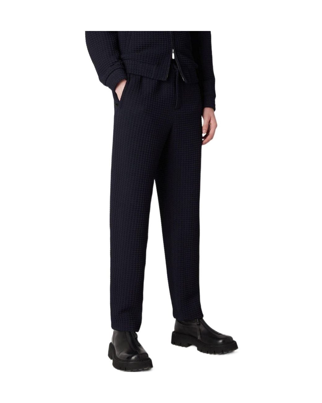 Emporio Armani Blue Knit Tapered Trousers for men