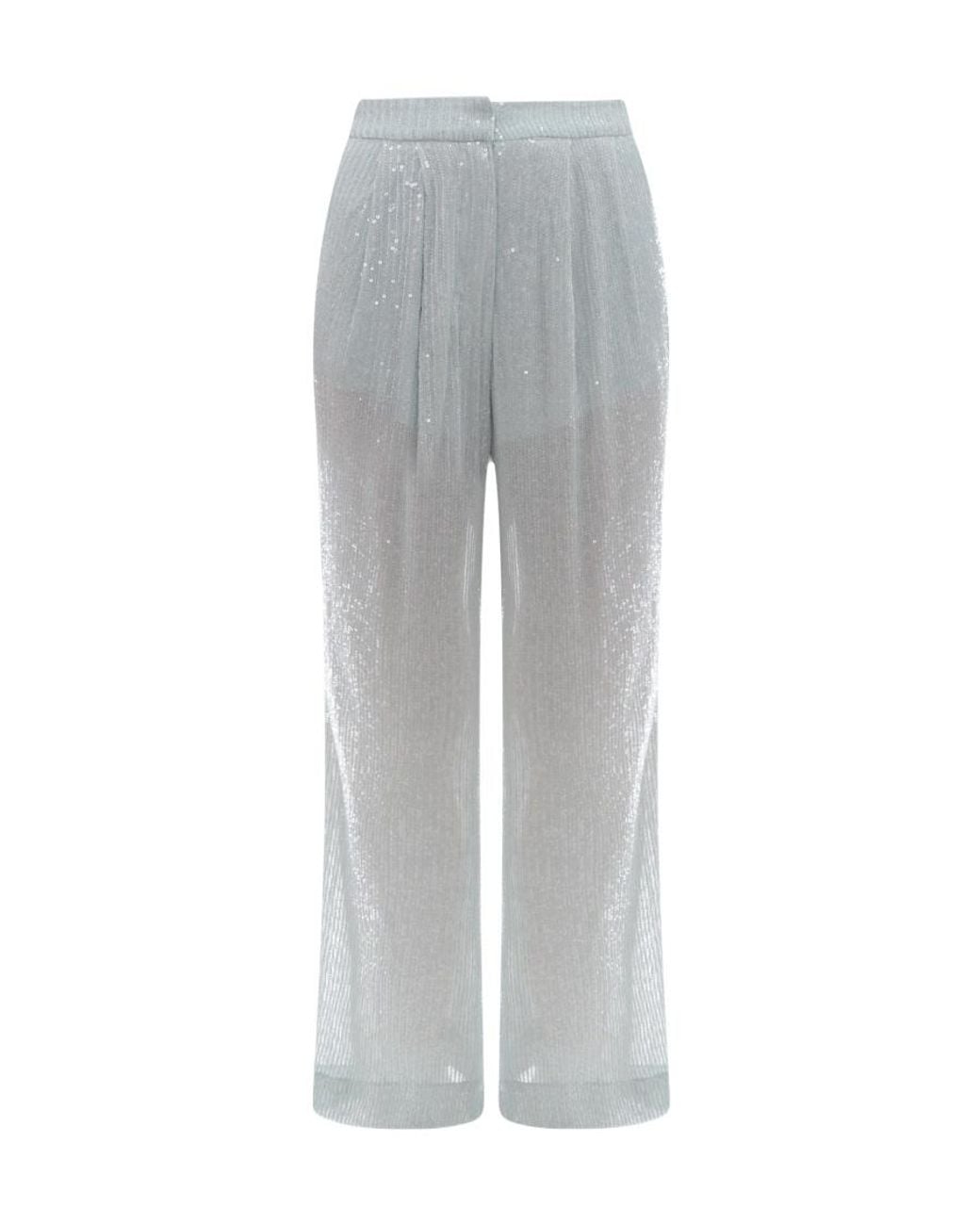ROTATE BIRGER CHRISTENSEN Gray Sequin-Embellished Pleated Trousers
