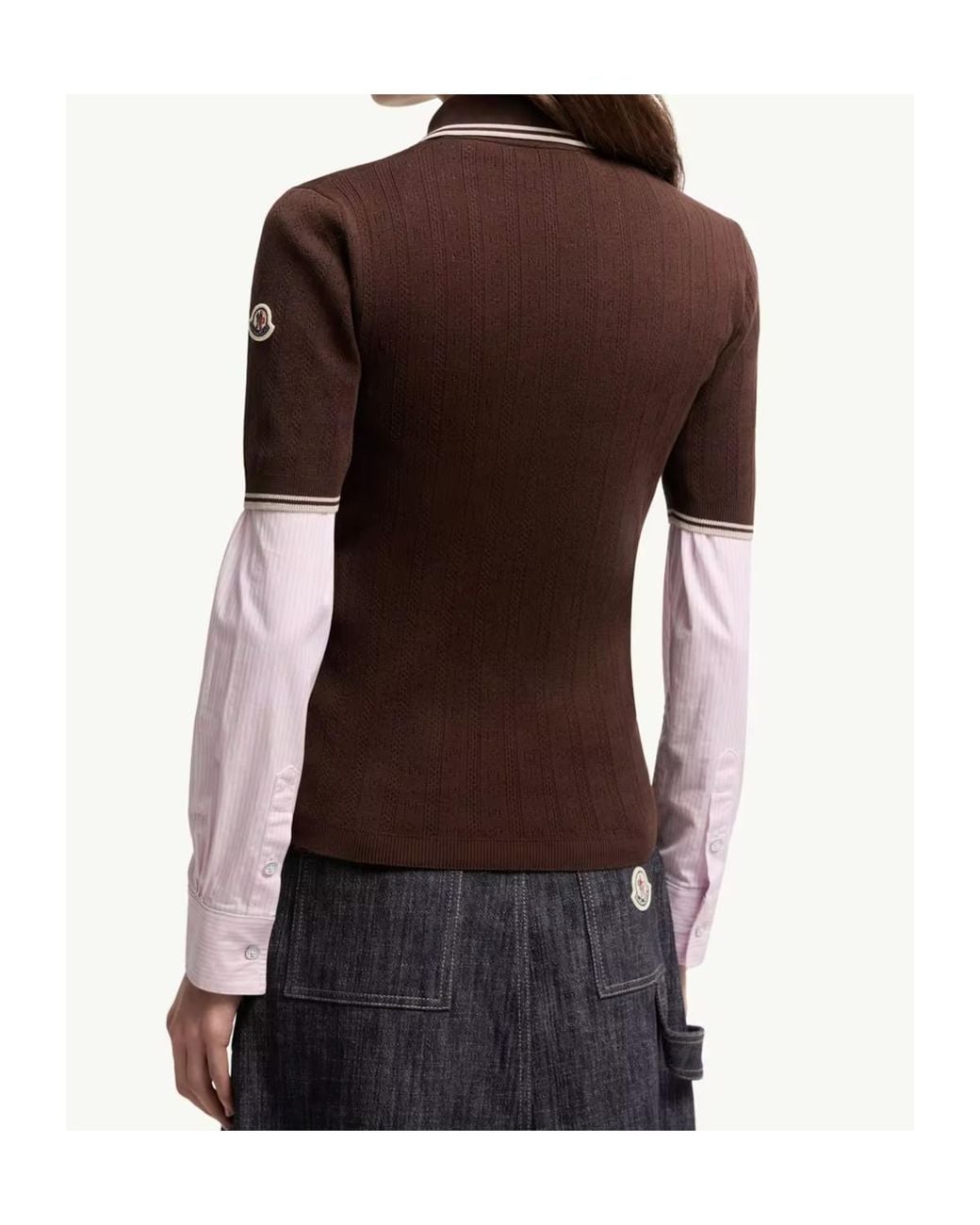 Moncler Brown Ribbed Knit Polo Top
