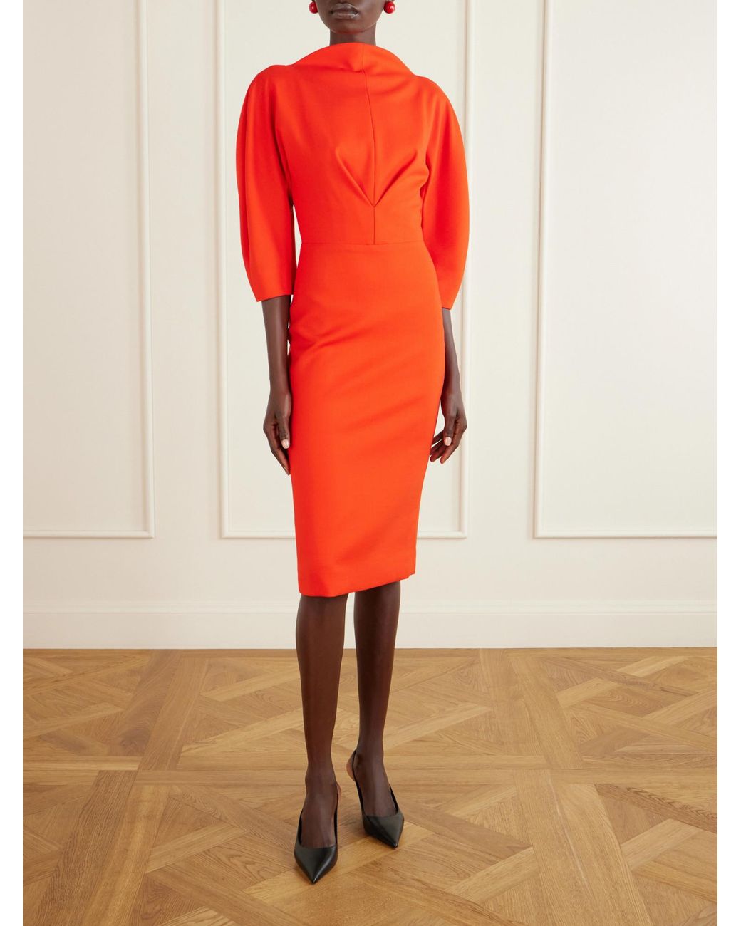 Carolina Herrera Red Stretch-Wool Midi Dress
