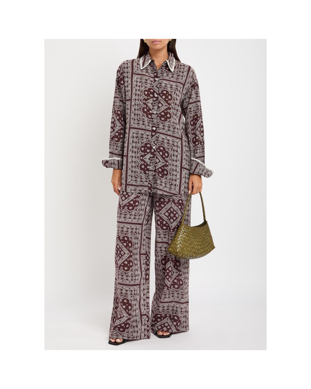 Veronica Beard Purple Cotton Relaxed-Fit Wide-Leg Trousers