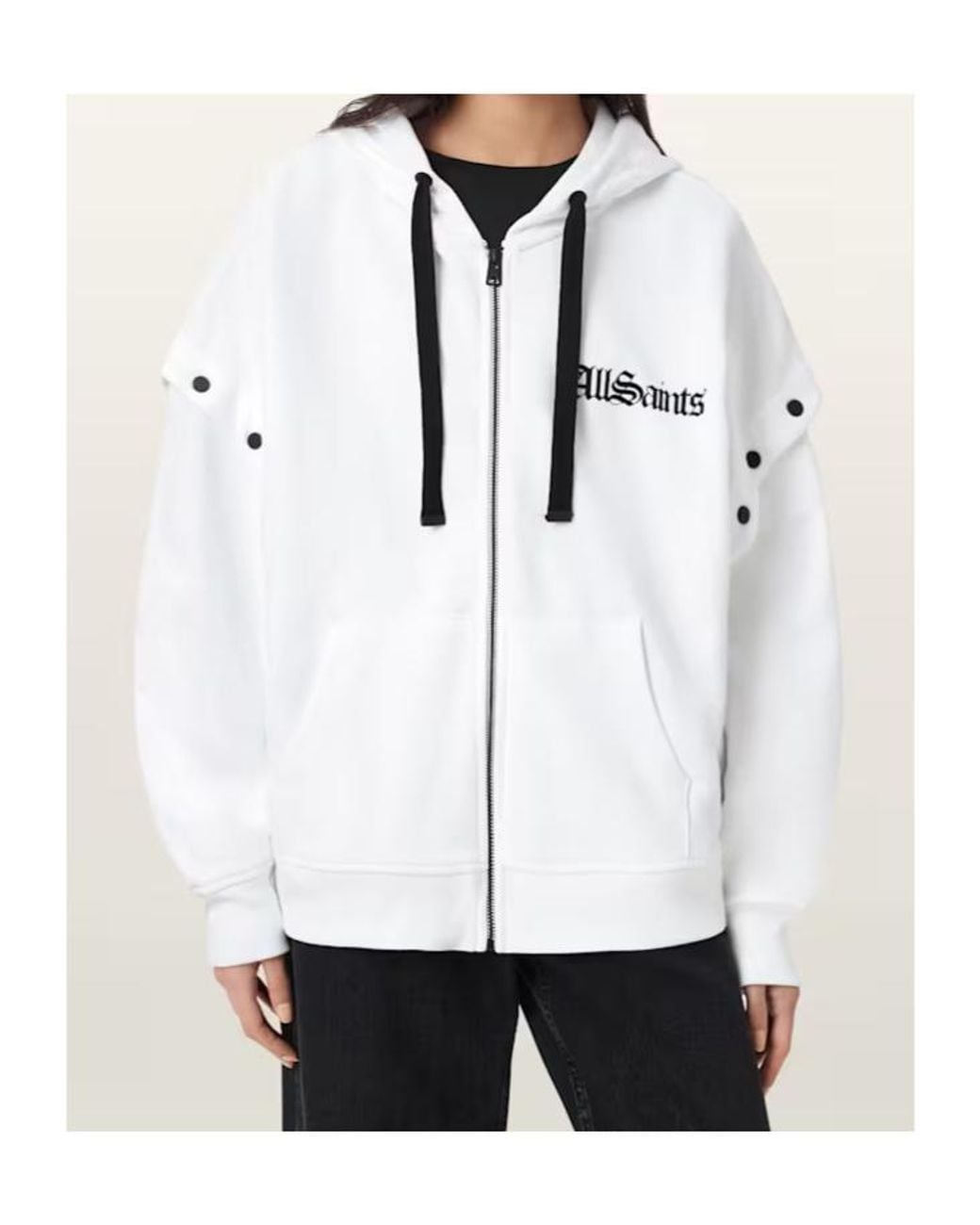 AllSaints White Gig Amphia Snap-Detail Sweatshirt