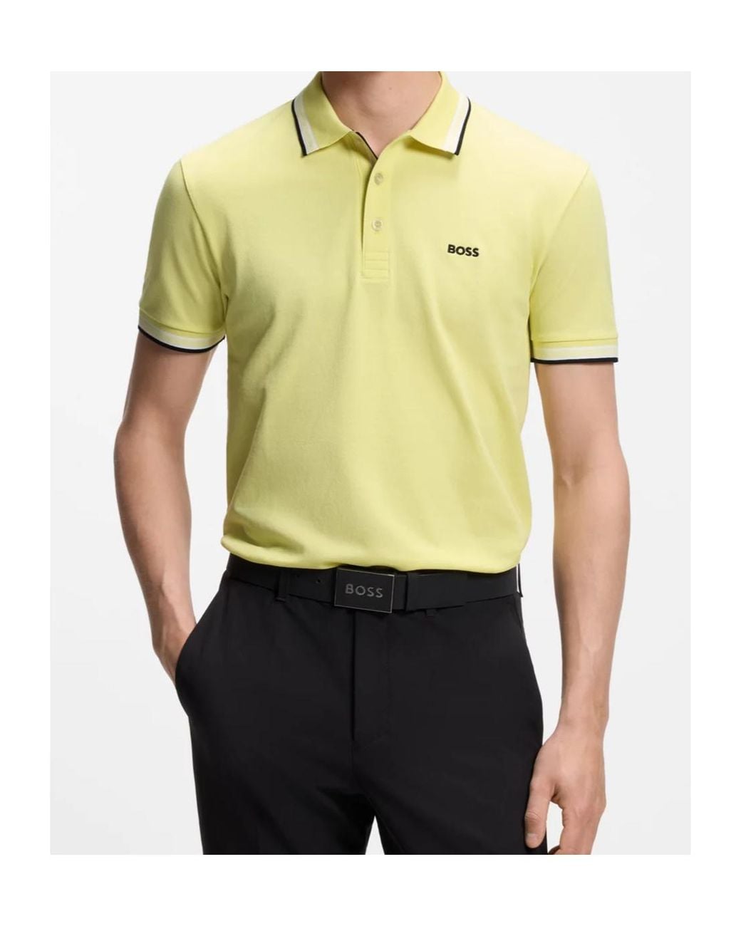 Boss Yellow Tipped Logo Polo Shirt for men