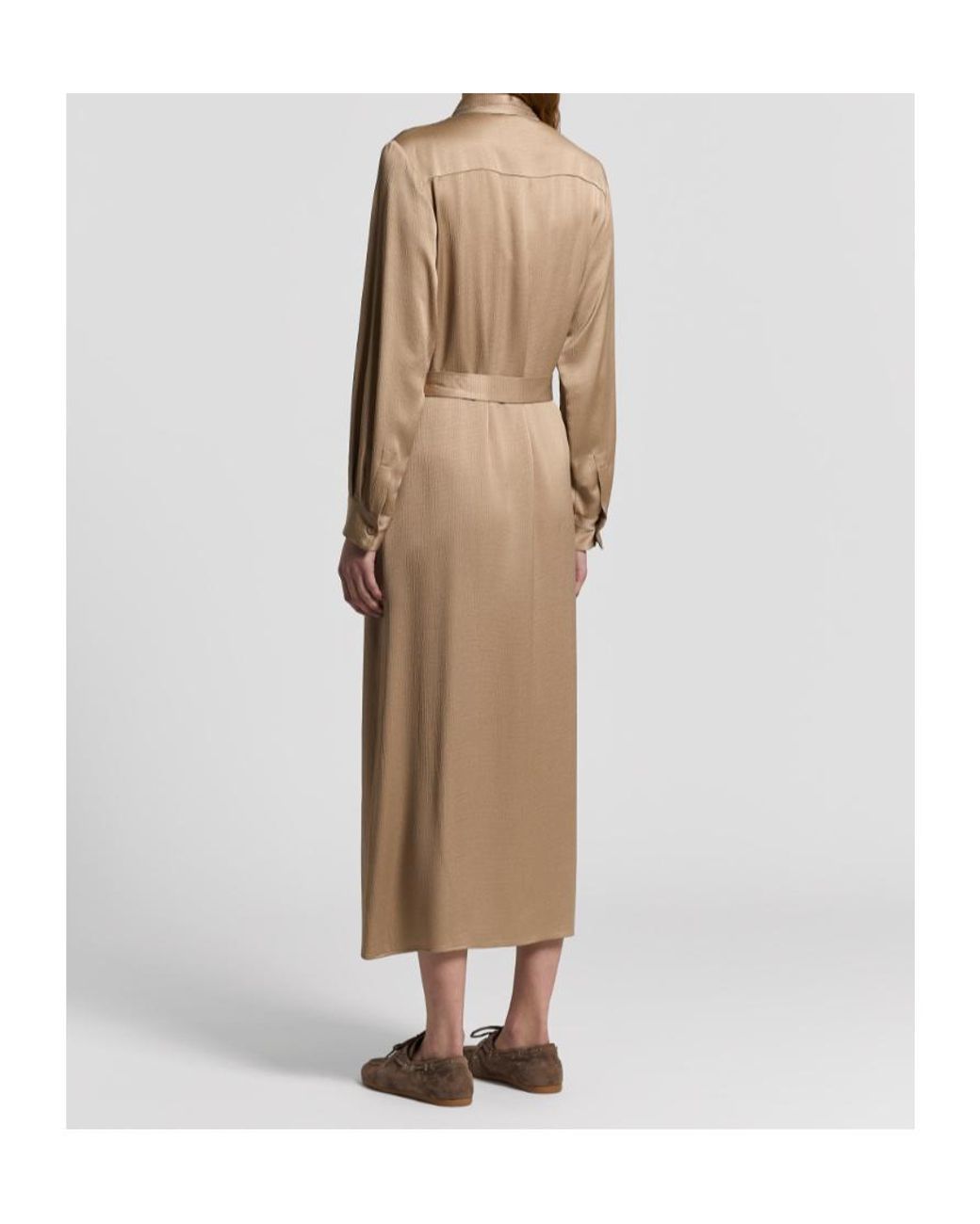 Peserico Natural Long Sleeve Belted Midi Dress