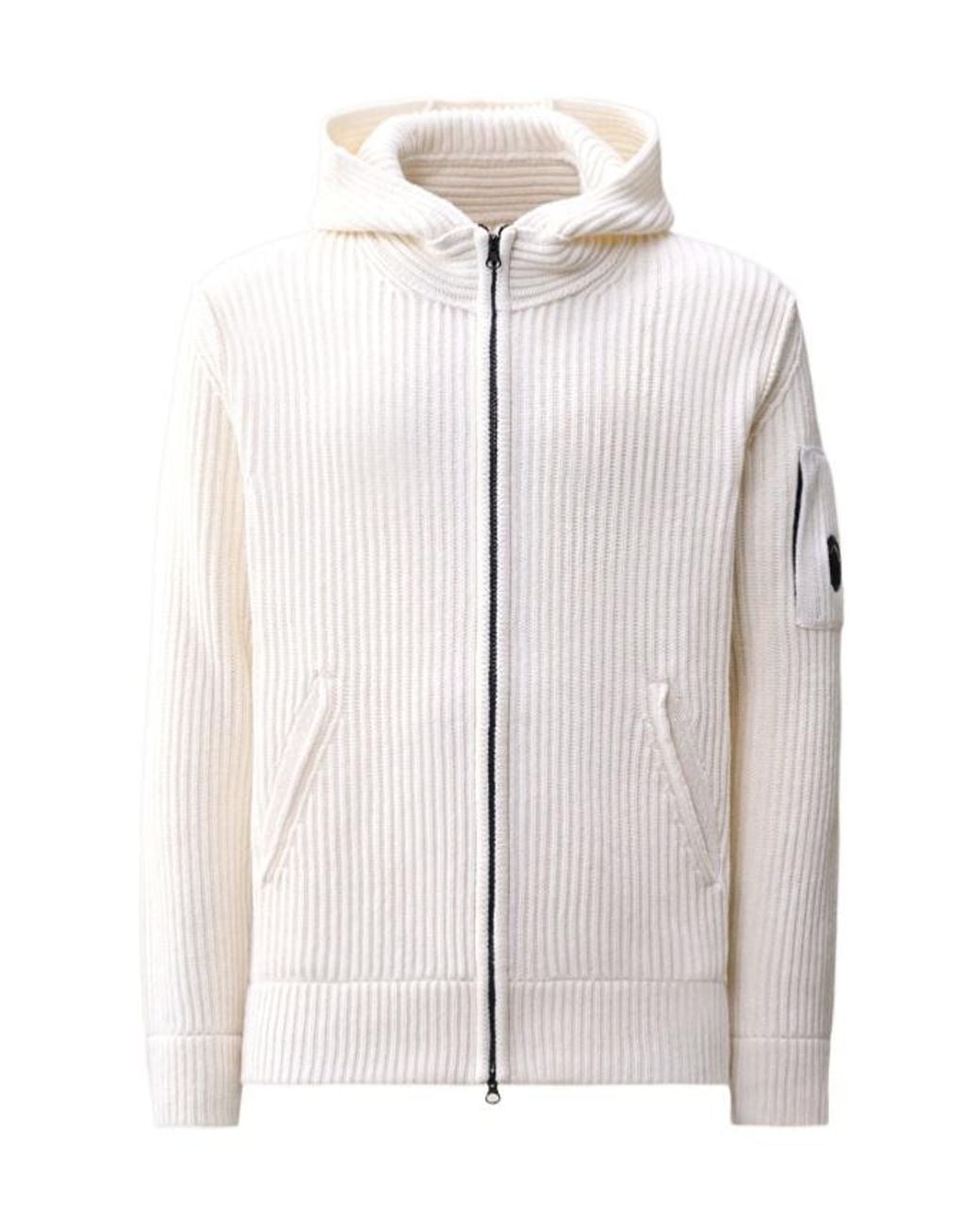 C P Company Gray Lambswool Hooded Lens Zip Sweater for men