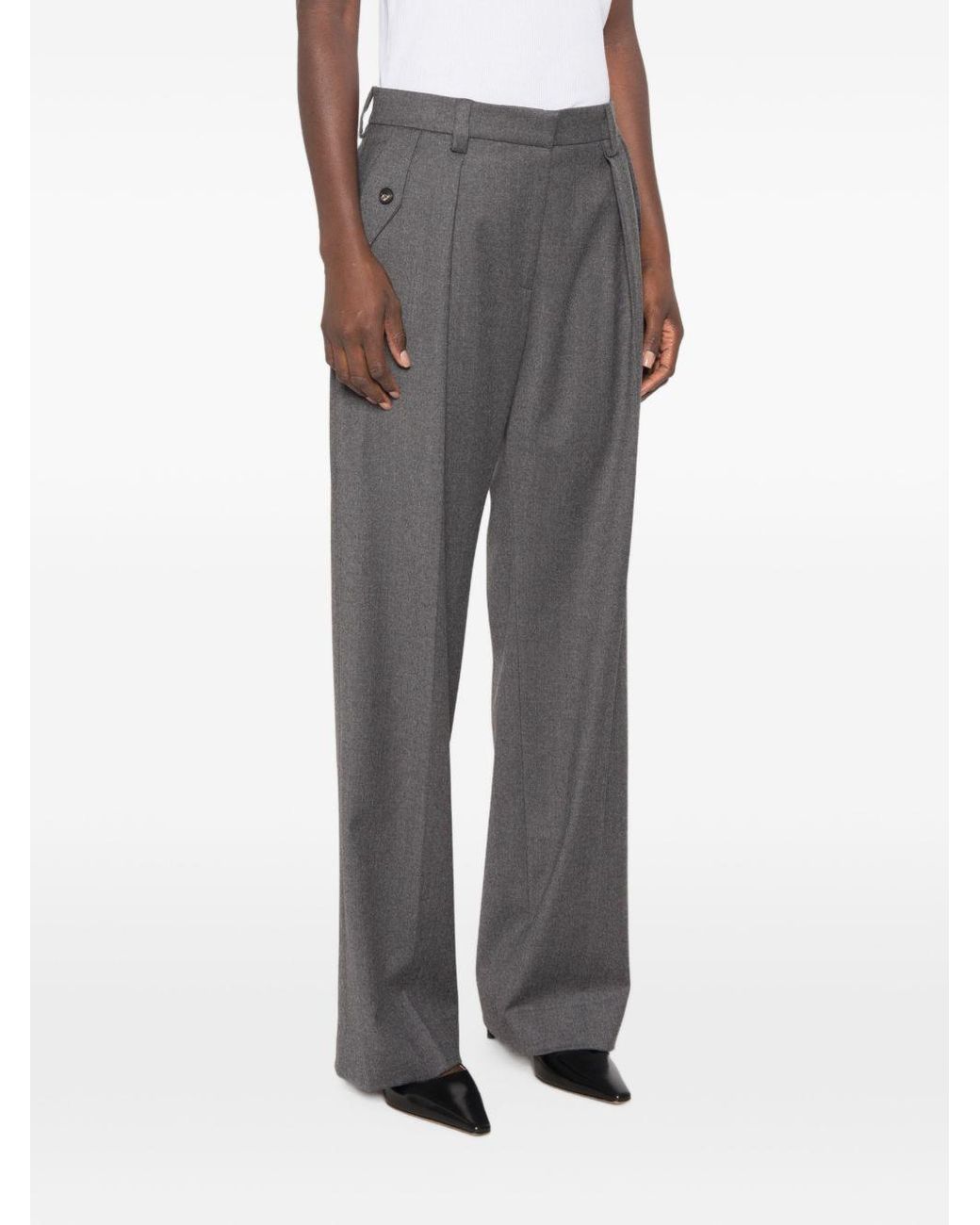 Antonelli Gray Pleated Wide-Leg Casual Trousers