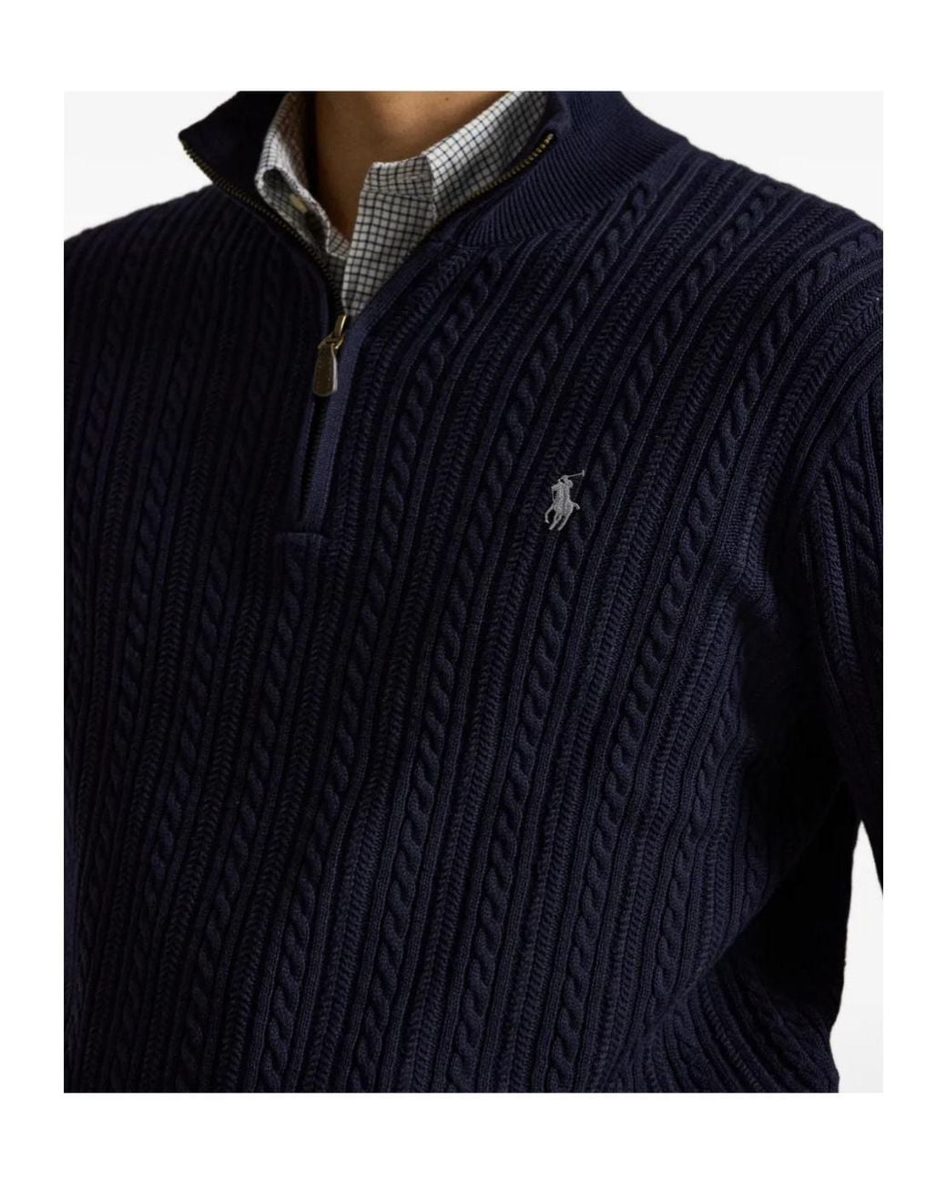 Polo Ralph Lauren Blue Cable-Knit Quarter-Zip Jumper for men