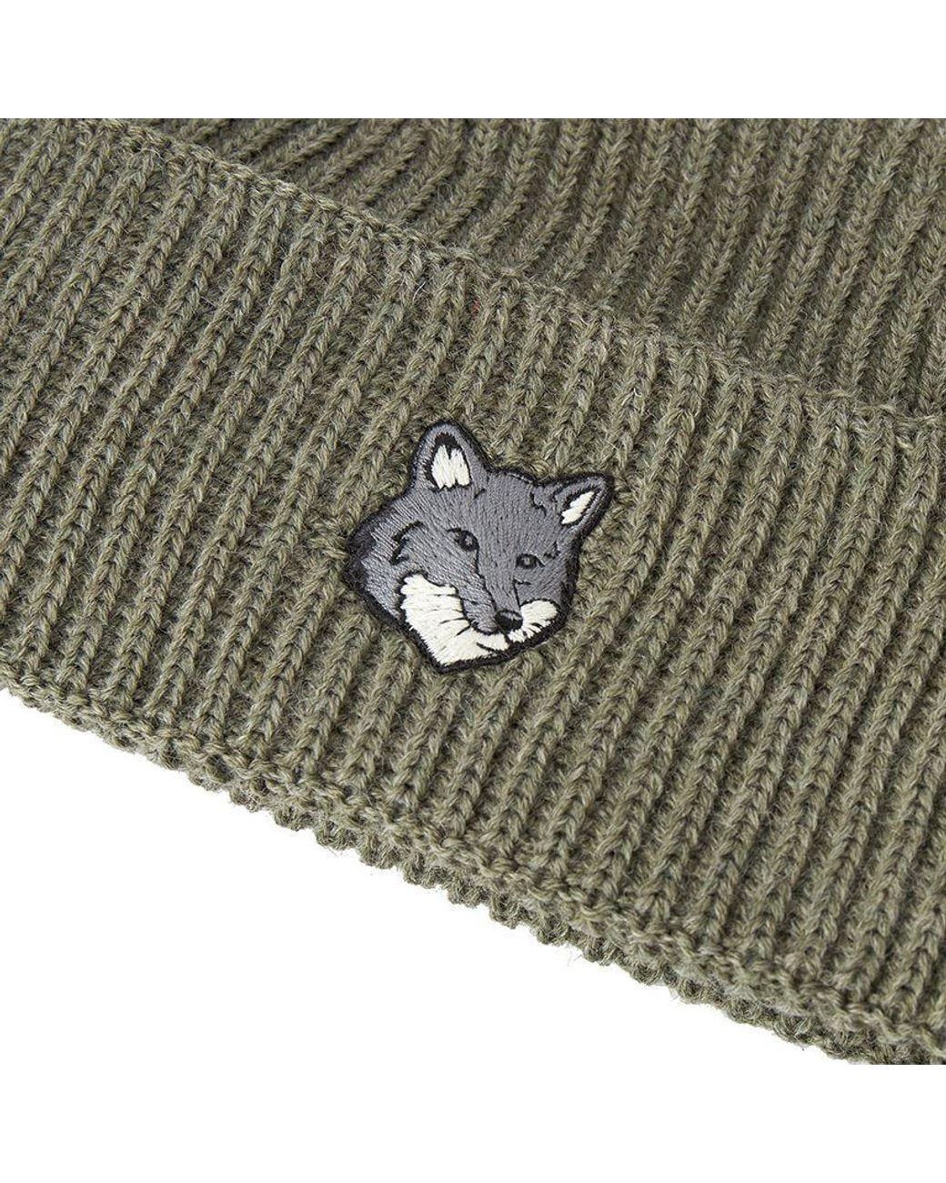 Maison Kitsuné Green Maison Kitsuné Fox Head Large Beanie for men