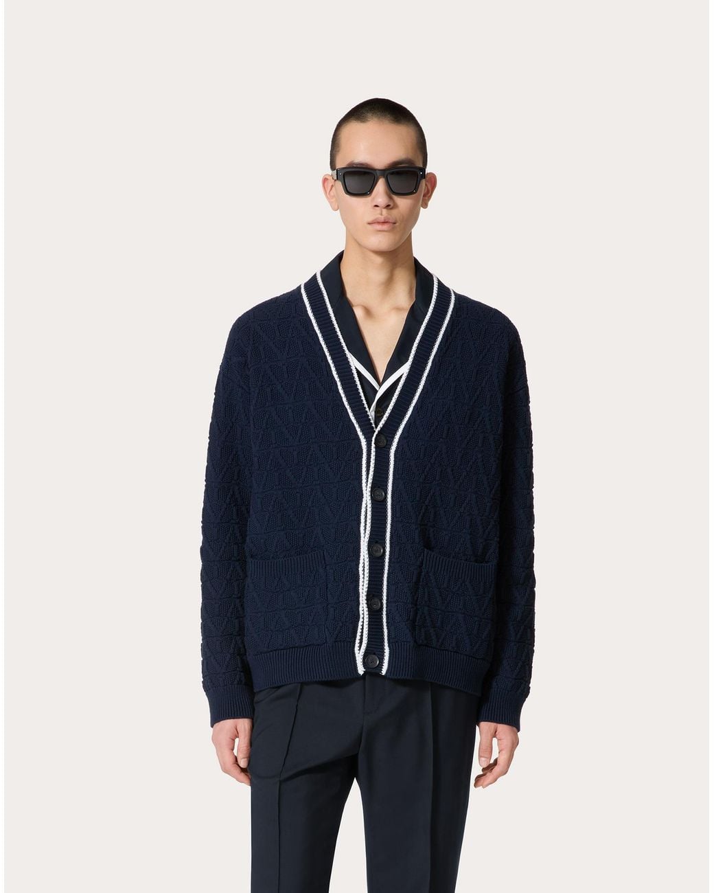 Valentino Blue Toile Iconographe Cotton Cardigan for men