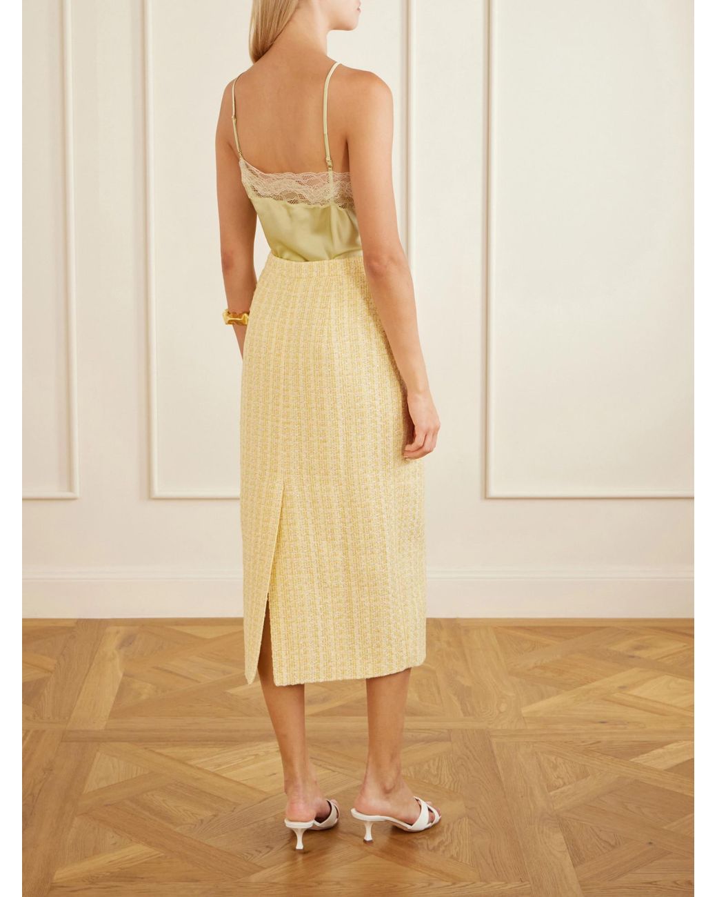 Alessandra Rich Natural Tweed Midi Skirt