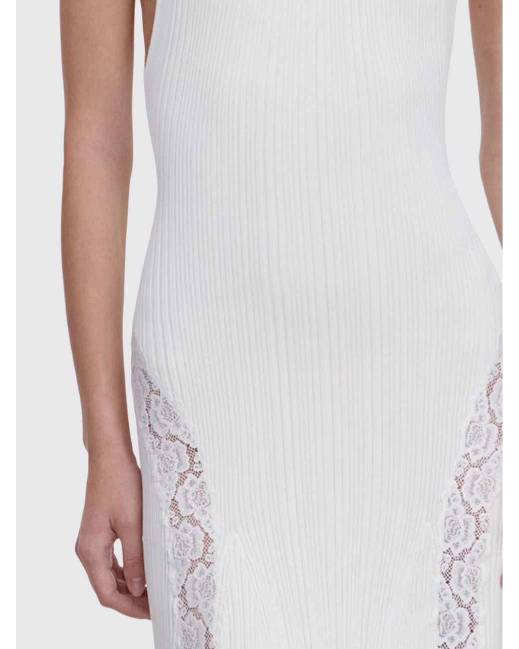 Self-Portrait White Lace-Panel Knitted Midi Dress