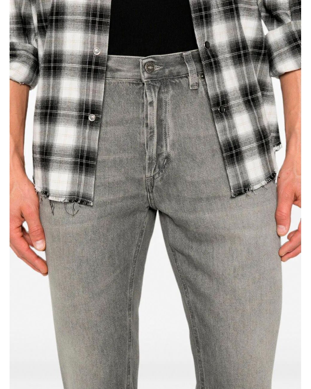 Dondup Gray Faded Whiskered Jeans for men
