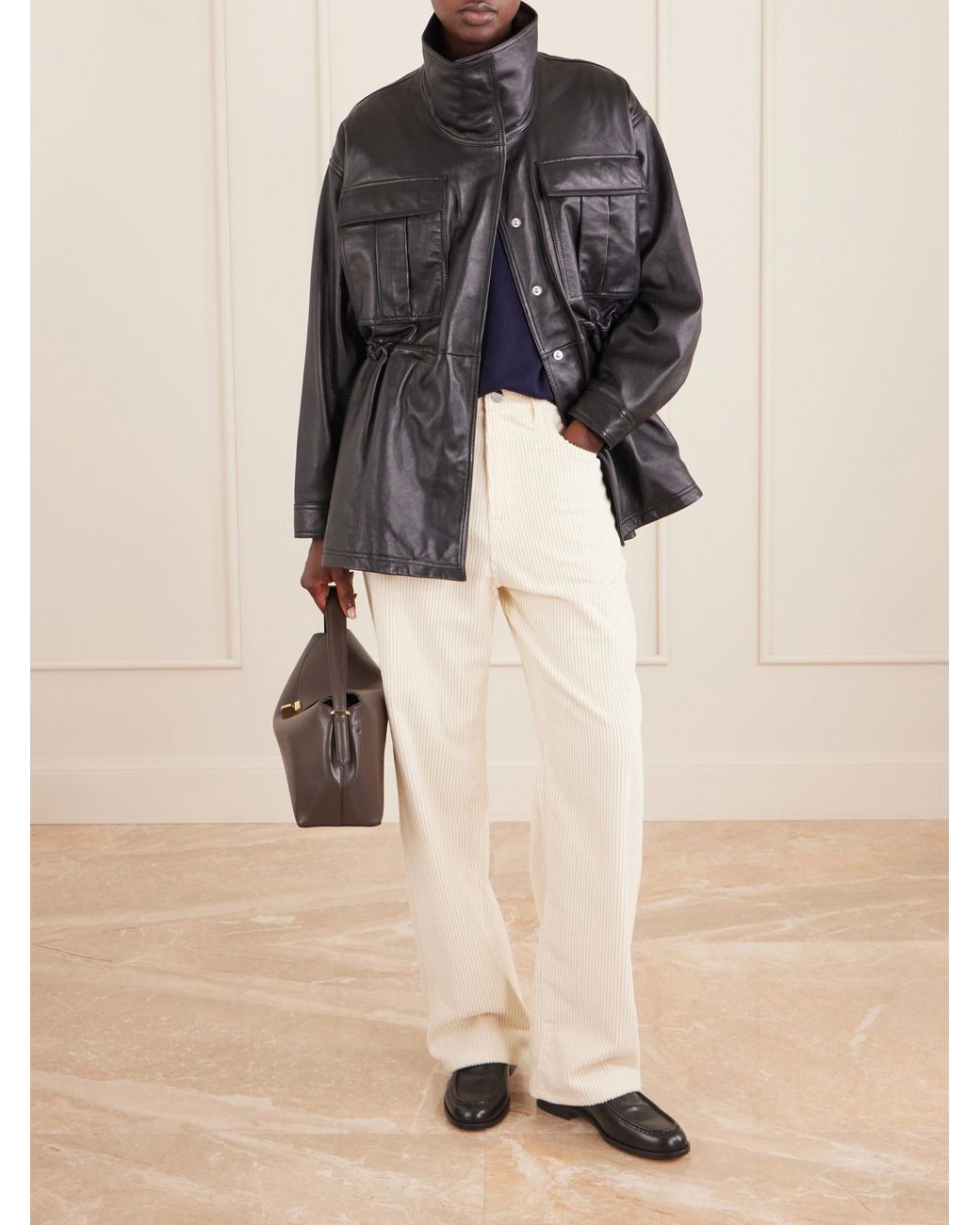 Rohe Black Gathered Leather Jacket