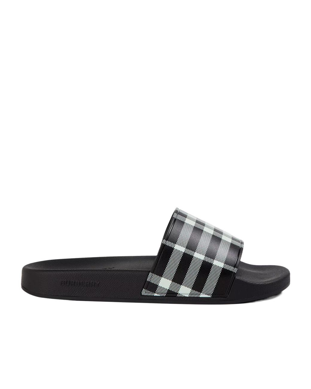 Burberry Black Check Furley Logo Sliders for men