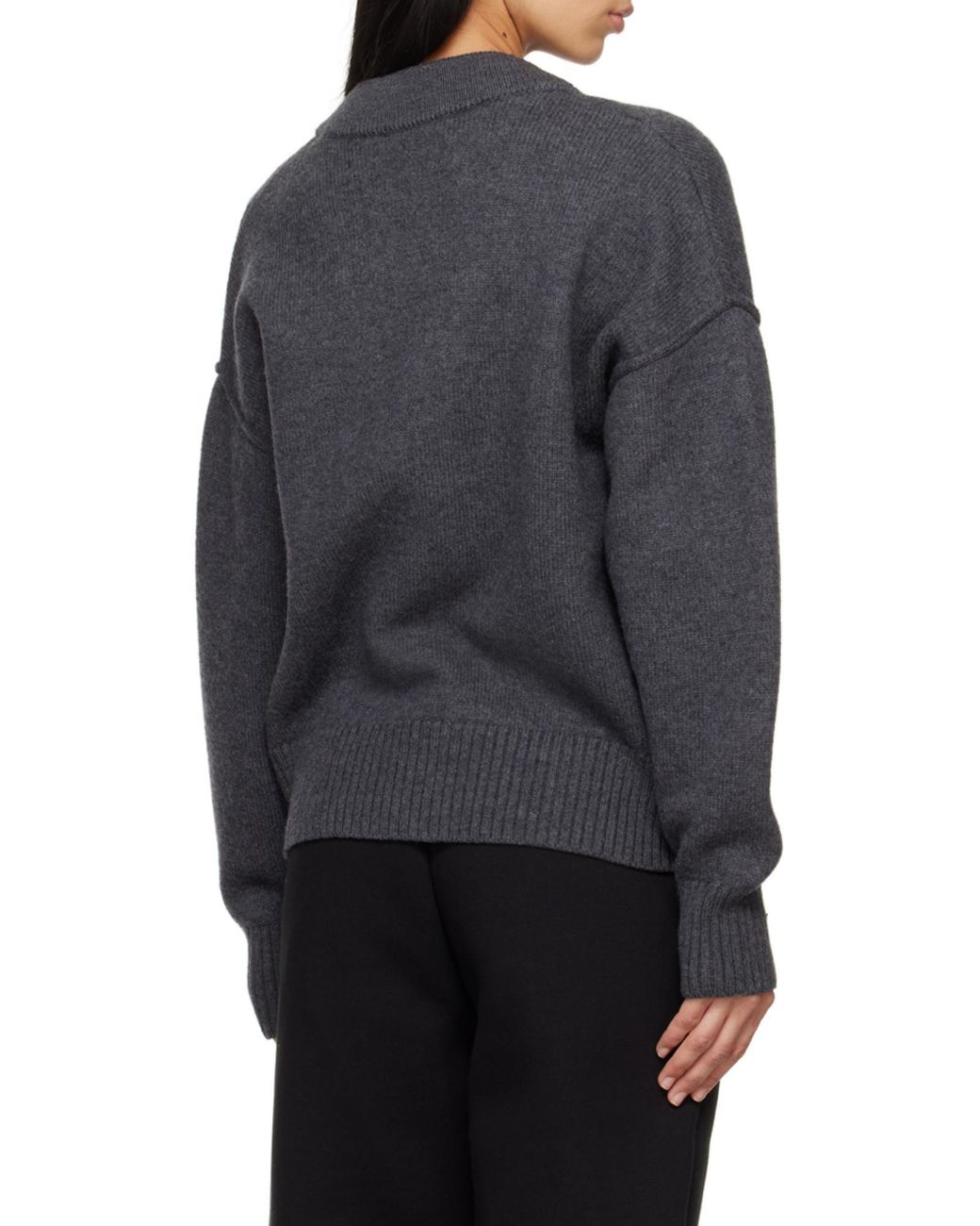AMI Gray Ami De Coeur Logo Intarsia V-Neck Cardigan for men
