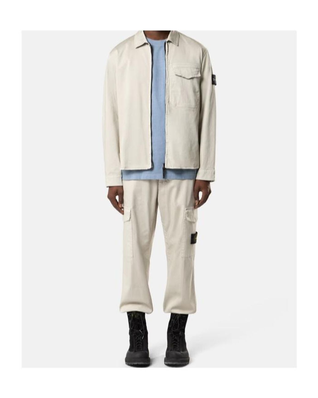 Stone Island Natural Logo Patch Zip-Up Shirt for men