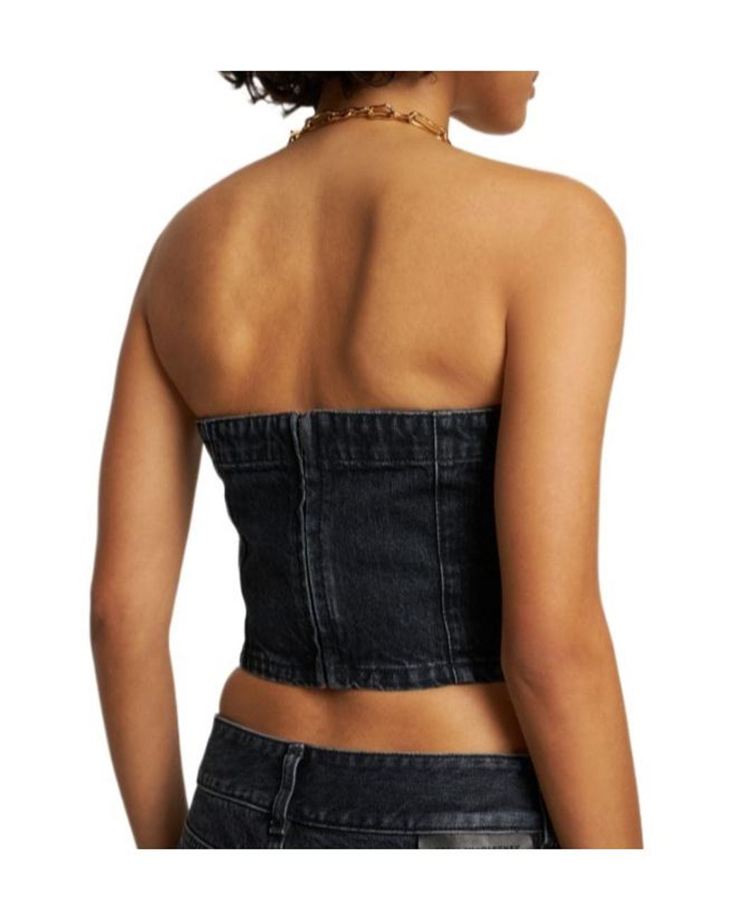 Stella McCartney Black Washed Denim Cropped Bustier Top