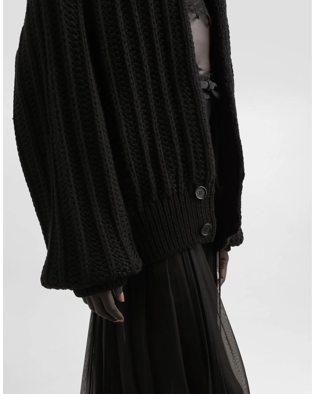 Dolce & Gabbana Black Twill Chiffon Midi Skirt