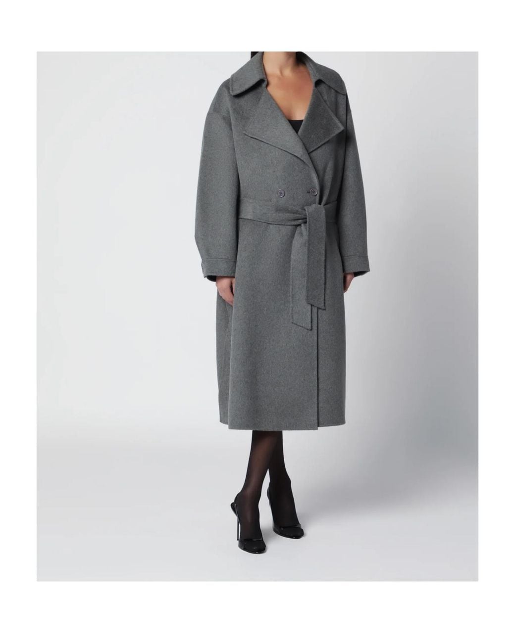 Frankie Shop Gray Double-Breasted Coat With Belt
